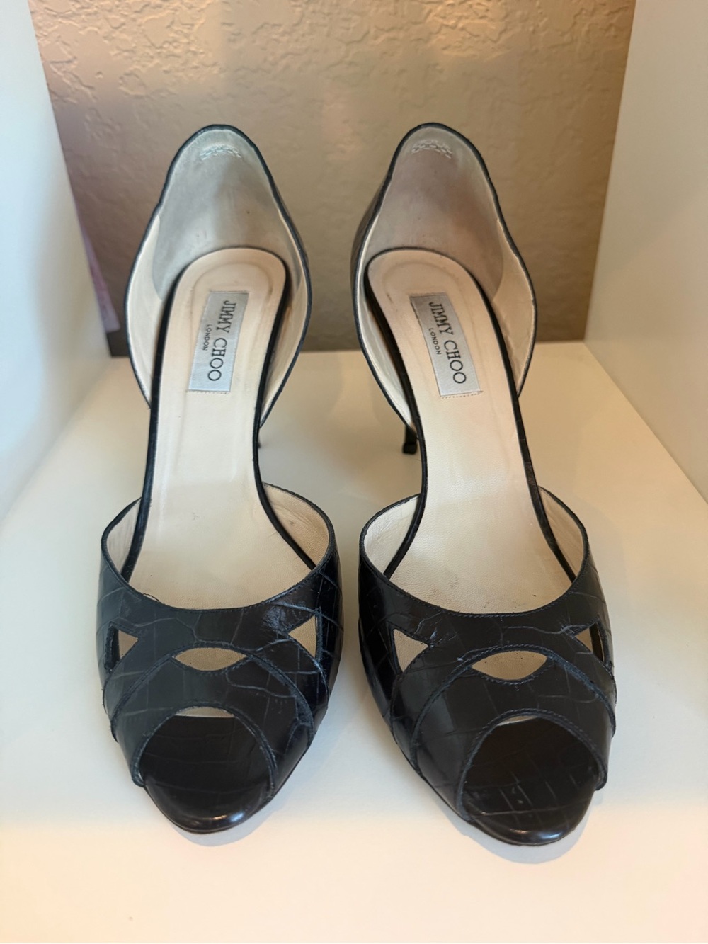 Jimmy Choo Black Cutout Peep-Toe D'Orsay Stiletto Heels